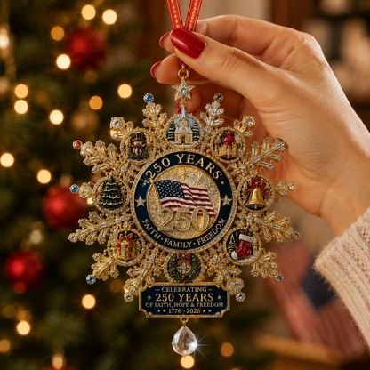 🔥Last 40 pcs✨⏰ Limited anniversary edition✨49% OFF!🔥Patriotic-Themed Limited Edition — Glistening Gold Christmas Commemorative Snowflake Ornament