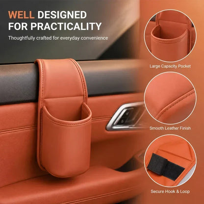Leather car door storage pocket - double-layer compartments, scratch-proof flannel lining💼