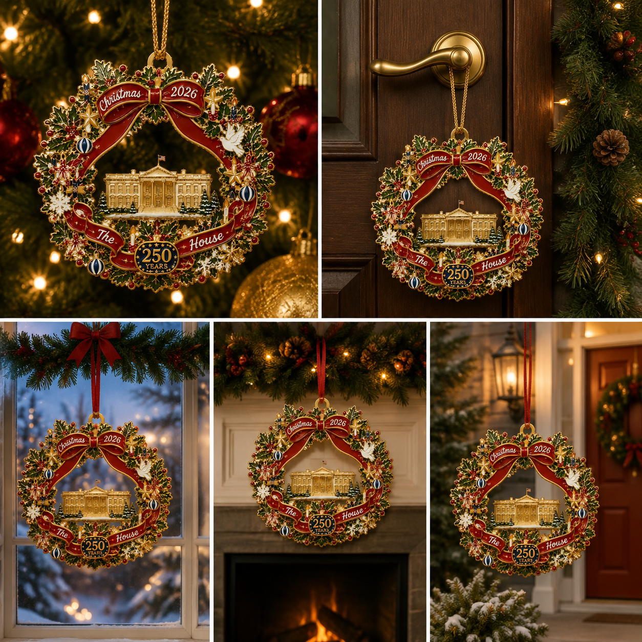 🔥Last 50pcs✨⏰ Limited anniversary edition✨49% OFF! 🔥White House Scene Christmas Wreath Commemorative Ornament