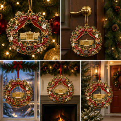 🔥Last 50pcs✨⏰ Limited anniversary edition✨49% OFF! 🔥White House Scene Christmas Wreath Commemorative Ornament