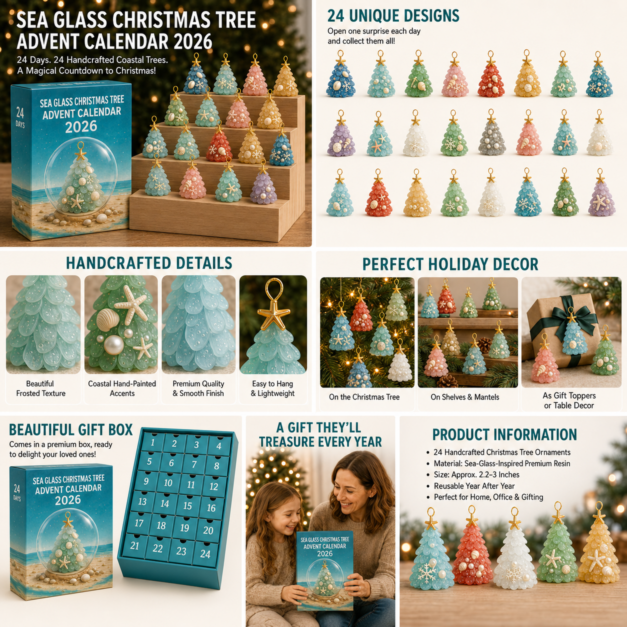🔥Last 30pcs✨⏰ Limited anniversary edition✨49% OFF!🔥Sea Glass Christmas Tree Ornament Advent Calendar