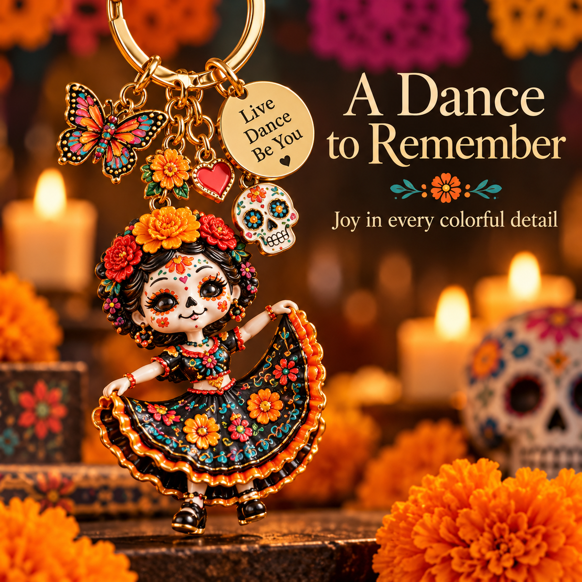 2026 Día de Muertos Keepsake Keychains – 4 Colorful Designs with Remembrance Cards - image 10