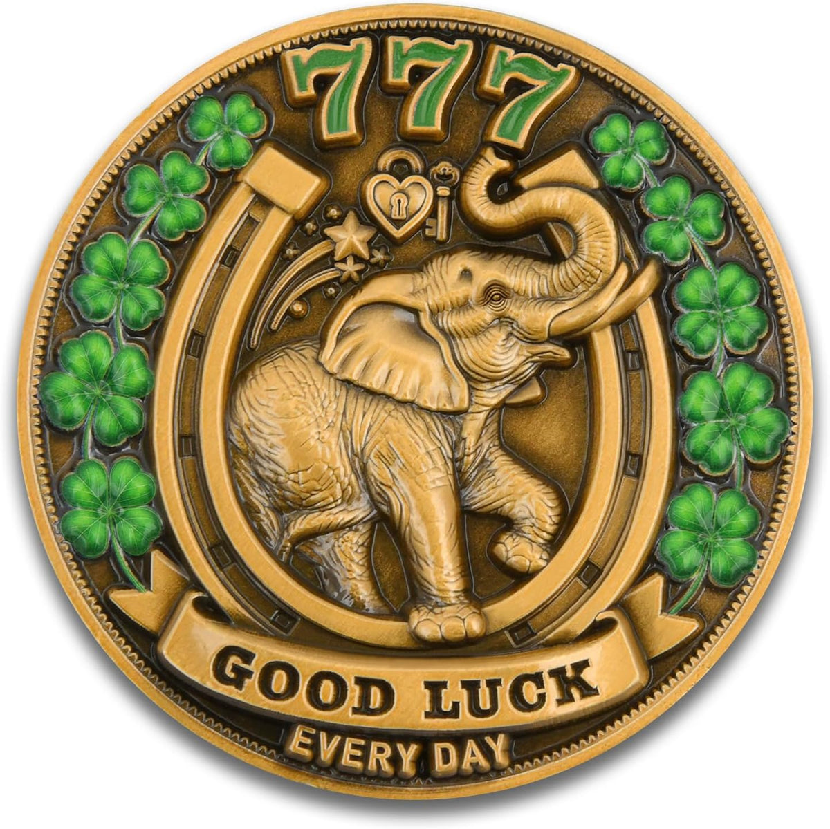 Lucky Elephant Coin with 4-Leaf Clover - image 1