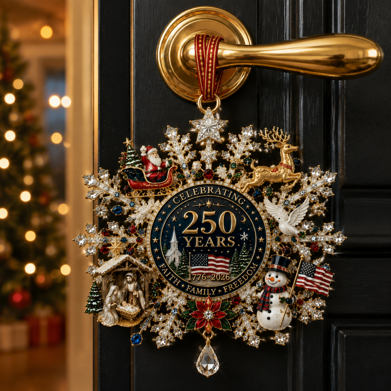 🔥Last 40 pcs✨⏰ Limited anniversary edition✨49% OFF!🔥Patriotic Limited Edition – Sparkling Christmas Commemorative Snowflake Ornament
