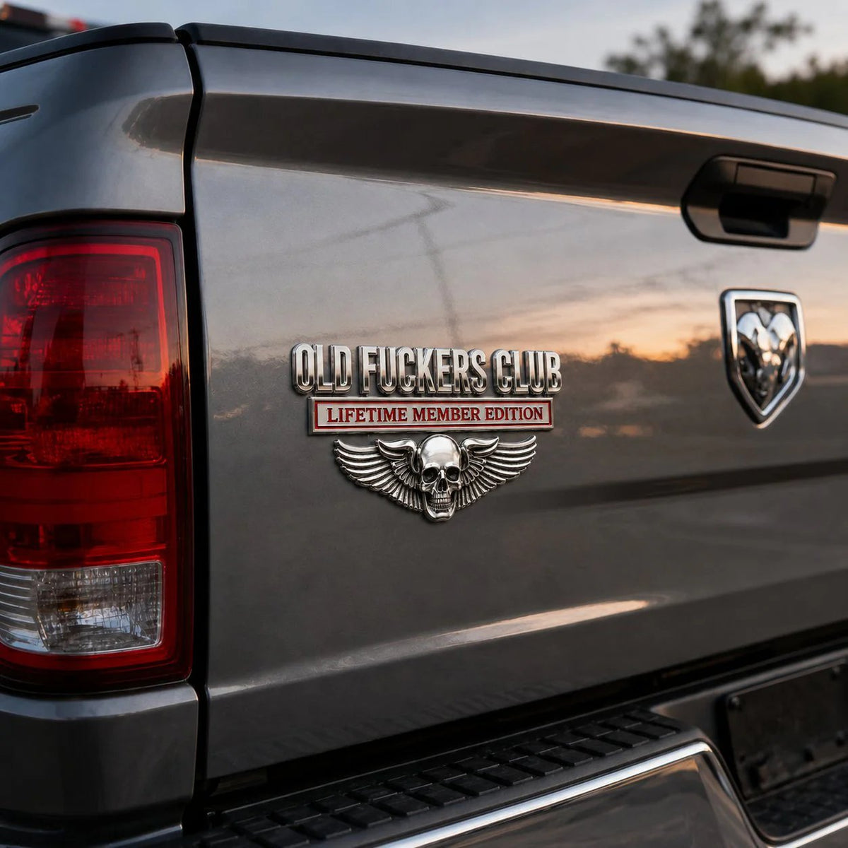 💀 OLD F*CKERS CLUB Metal Car Emblem | Chrome Peel-and-Stick Badge for Trucks, SUVs, Toolboxes & Garages 😎 - image 1