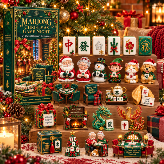 Mahjong Christmas Game Night 2026 – 24-Day Holiday Tile Treasures Countdown Calendar with 24 Unique Collectible Miniatures, Festive Gift for Mahjong Lovers & Family Game Nights - image 1