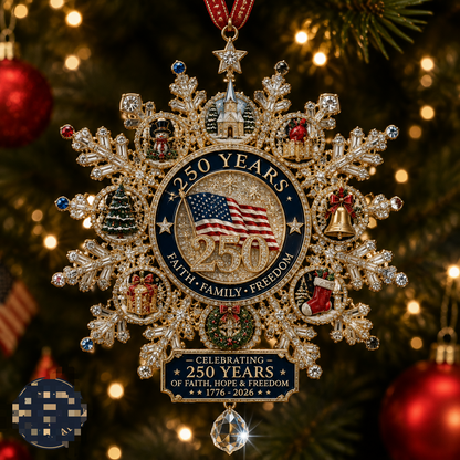 🔥Last 40 pcs✨⏰ Limited anniversary edition✨49% OFF!🔥Patriotic-Themed Limited Edition — Glistening Gold Christmas Commemorative Snowflake Ornament