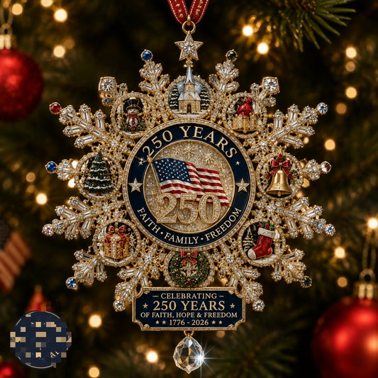 🔥Last 40 pcs✨⏰ Limited anniversary edition✨49% OFF!🔥Patriotic-Themed Limited Edition — Glistening Gold Christmas Commemorative Snowflake Ornament
