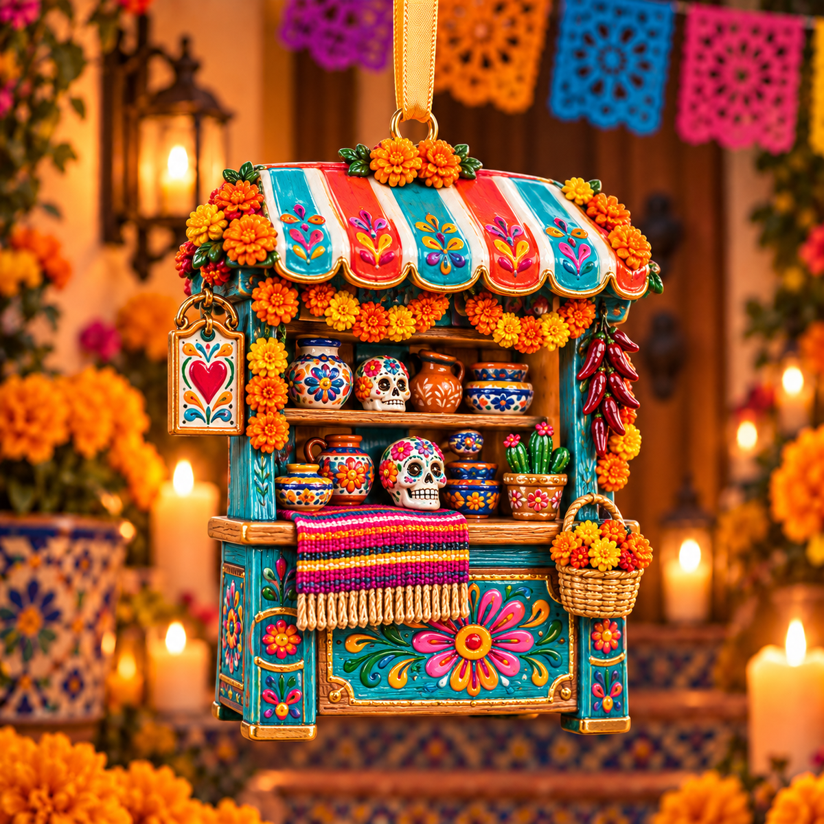 2026 Día de Muertos Village Ornaments – Miniature Market & Marigold Keepsake Collection - image 8