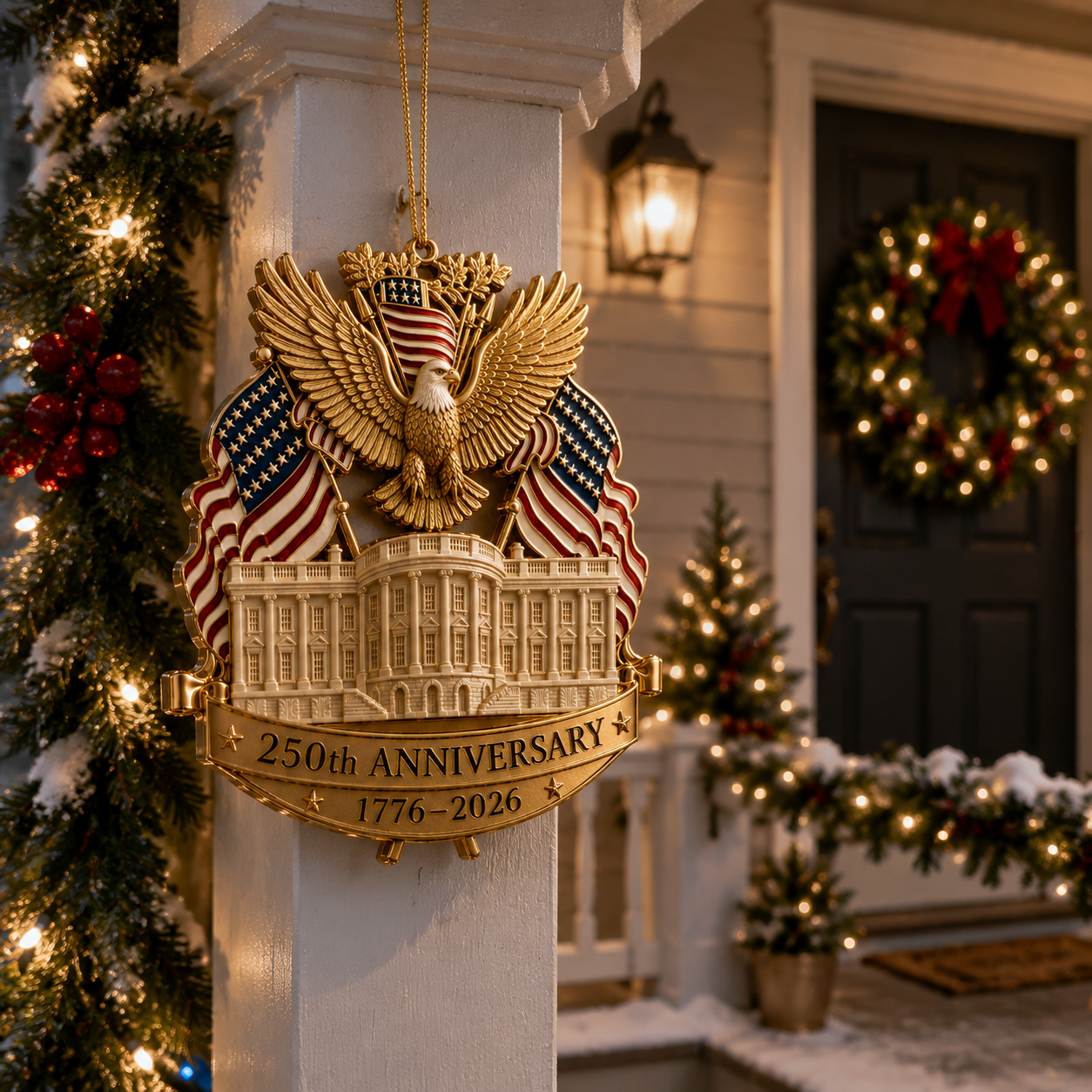 🔥Last 30pcs✨⏰ Limited anniversary edition✨49% OFF!🔥250th Anniversary Gold Eagle White House Christmas Tree Ornament