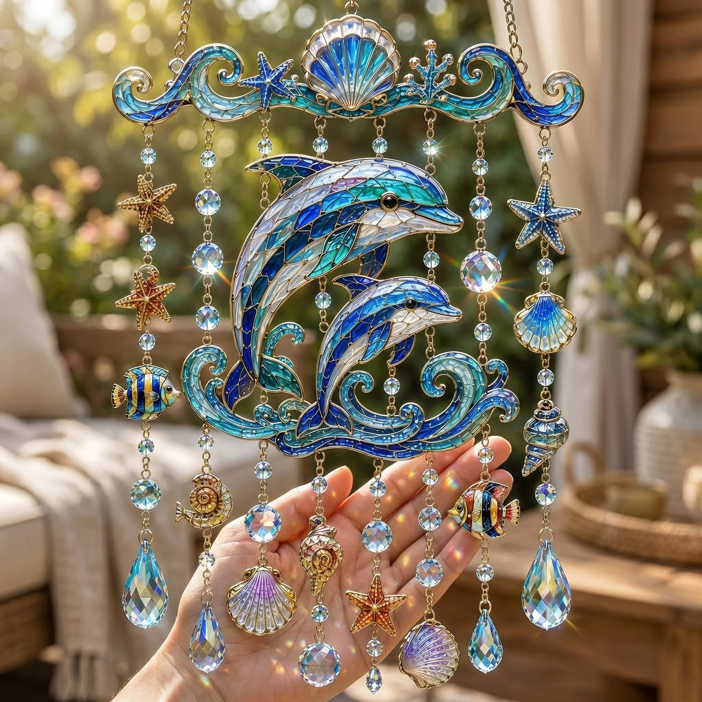 🔥LAST DAY 50% OFF - 🐋🐢🐬Ocean-Themed Crystal Wind Chime – 🌊Bring the Ocean Glow to Your Garden
