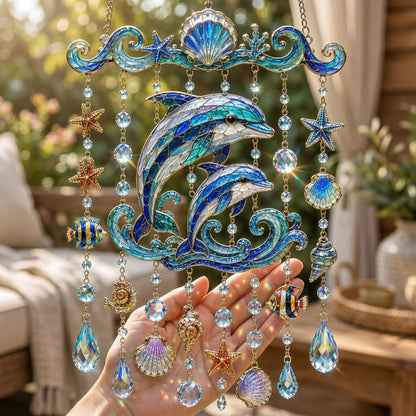 🔥LAST DAY 50% OFF - 🐋🐢🐬Ocean-Themed Crystal Wind Chime – 🌊Bring the Ocean Glow to Your Garden