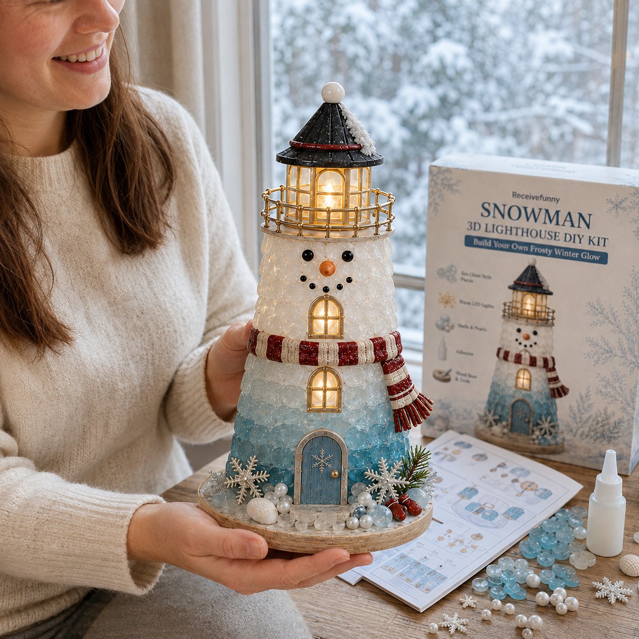 🔥Last 100pcs🔥Beginner-Friendly DIY Lighted Christmas Character Sea Glass-Style Lighthouse Kit Collection | Complete Kit with Sea Glass-Style Pieces, LED Lights & Step-by-Step Guide Included 💕