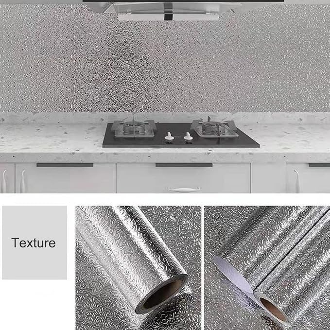 Kitchen Waterproof Oil Proof Aluminum Foil Sticker, Silver Texture Peel🧽 - image 8