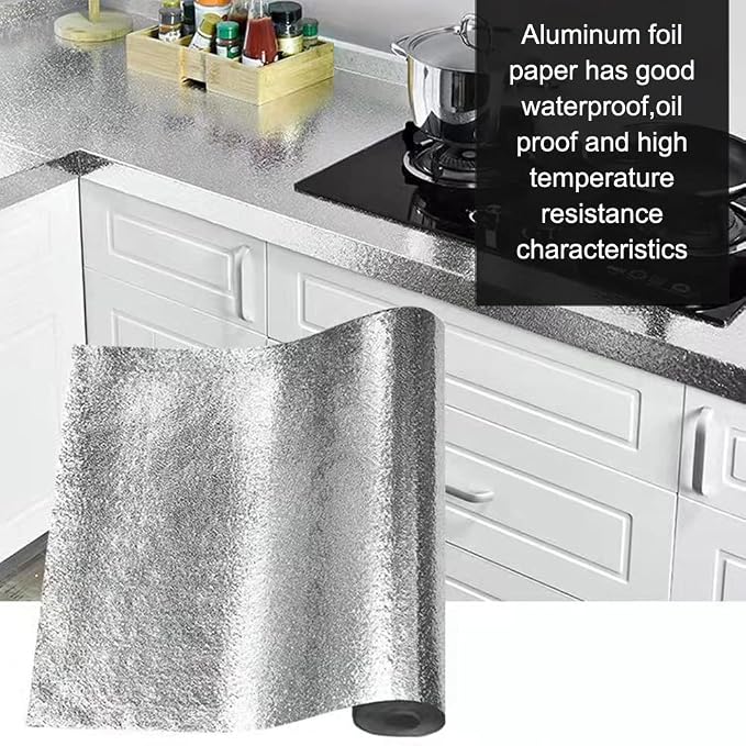 Kitchen Waterproof Oil Proof Aluminum Foil Sticker, Silver Texture Peel🧽 - image 12