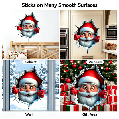 3PCS Festive Decor Santa Face Vinyl Stickers - Smooth 3D Illusion Figure Shape Peel-Off Pack 🎅 - image 4