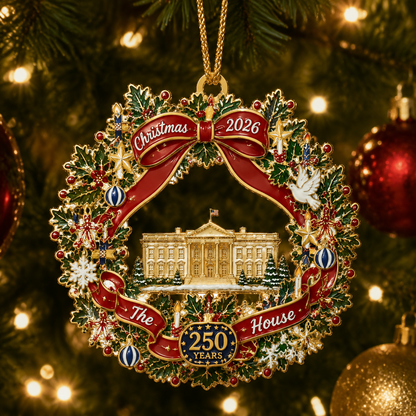 🔥Last 50pcs✨⏰ Limited anniversary edition✨49% OFF! 🔥White House Scene Christmas Wreath Commemorative Ornament