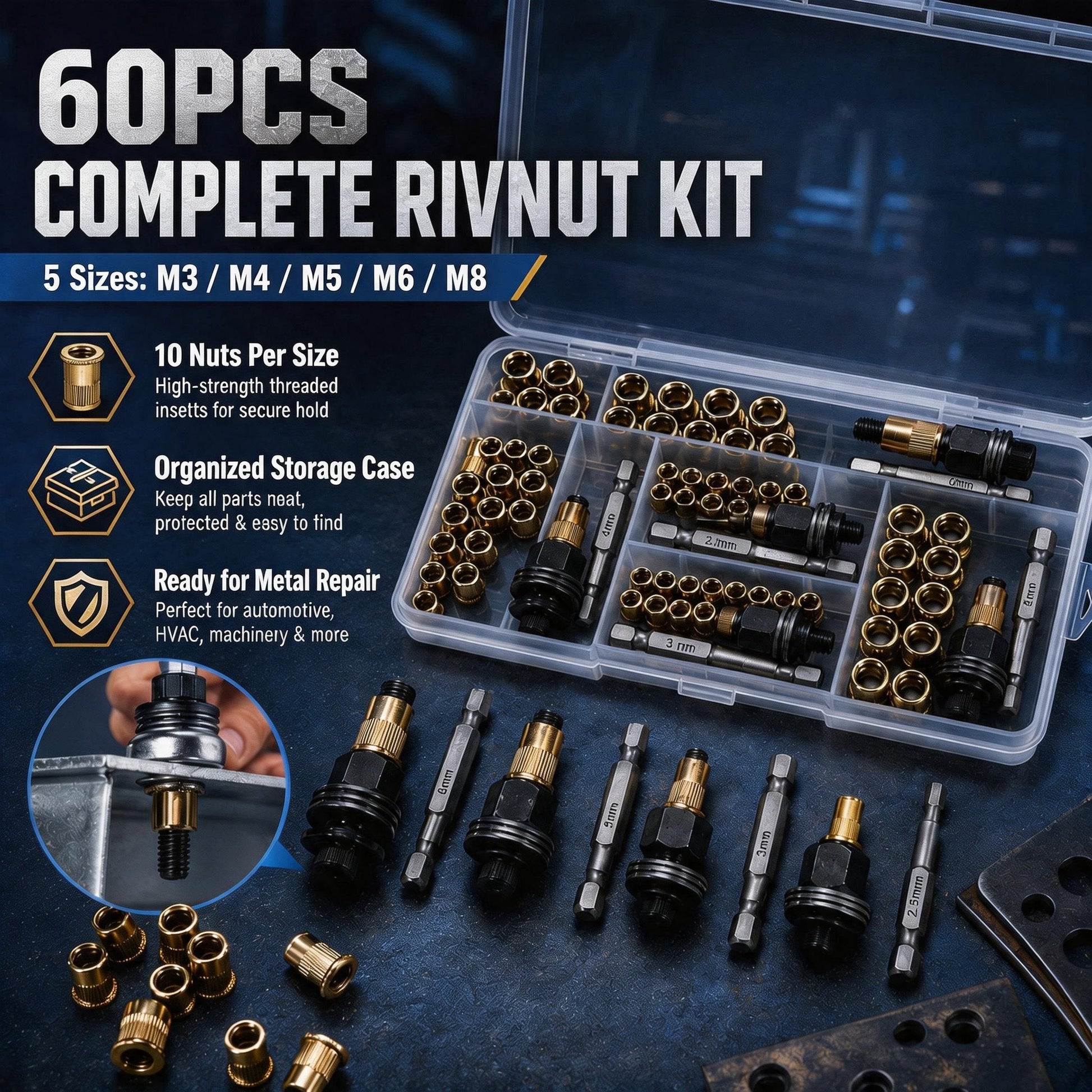 🔥 Best Seller | Carbon steel rivet nut set (including M3–M8 sizes) - image 1