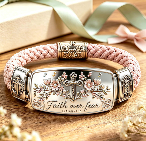 ✝️Faith Over Fear Bracelet – Christian Cross Bracelet Inspired by Isaiah 41:10, Hope, Courage & Divine Strength