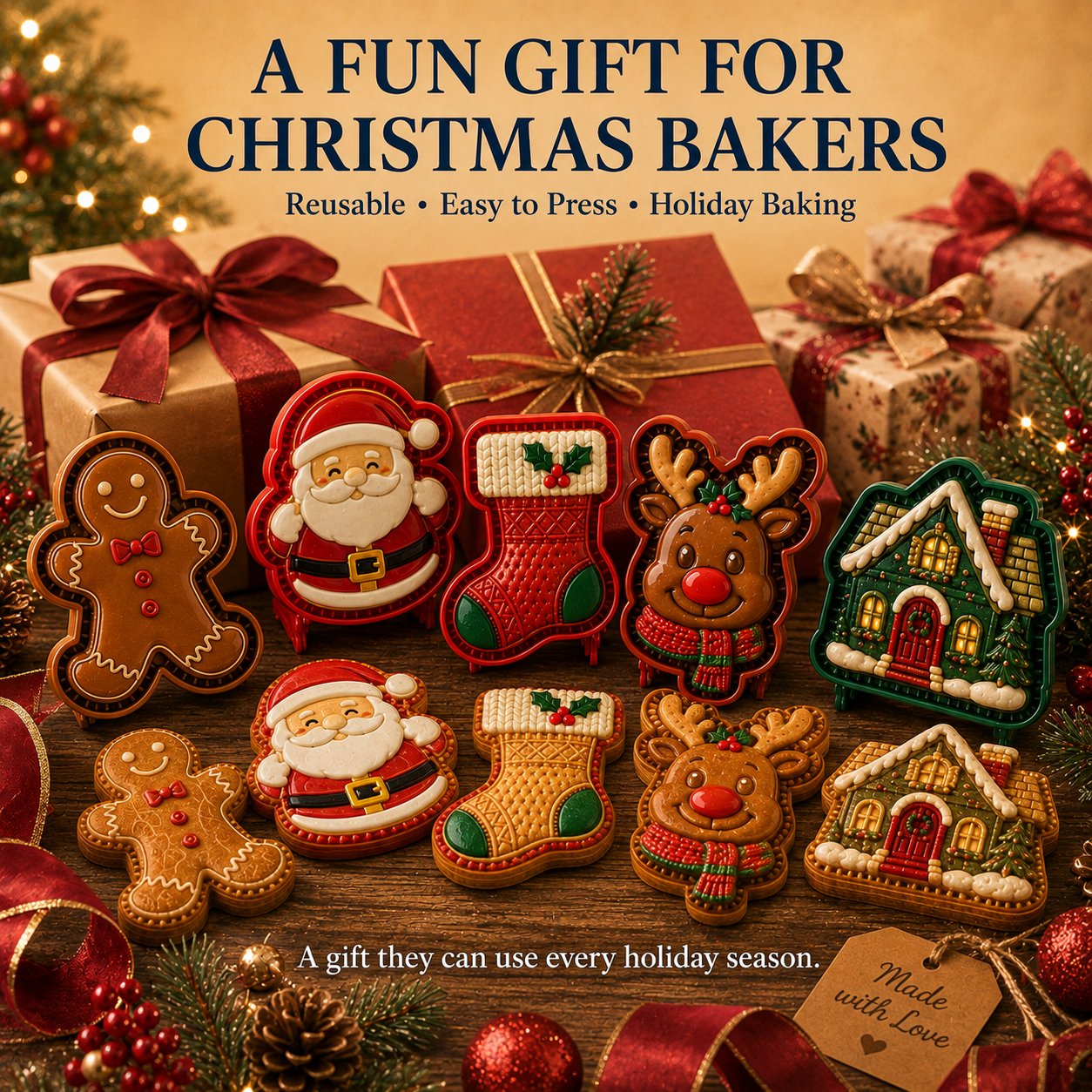 ⏳ Last Day 50% OFF – 🎄 9-Design Christmas Mini Pie Mold Collection | Reusable Embossed Molds for Shaping Detailed Santa, Snowman, Reindeer, Tree & Holiday Pies 🥧✨