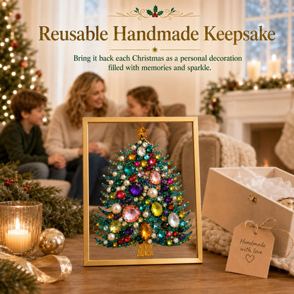 💖🔥 LAST 30pcs 🎄 DIY Jeweled Christmas Tree Art Kit | Colorful Gems, Pearls, Paints & Gold-Tone Floating Display Frame 💎✨