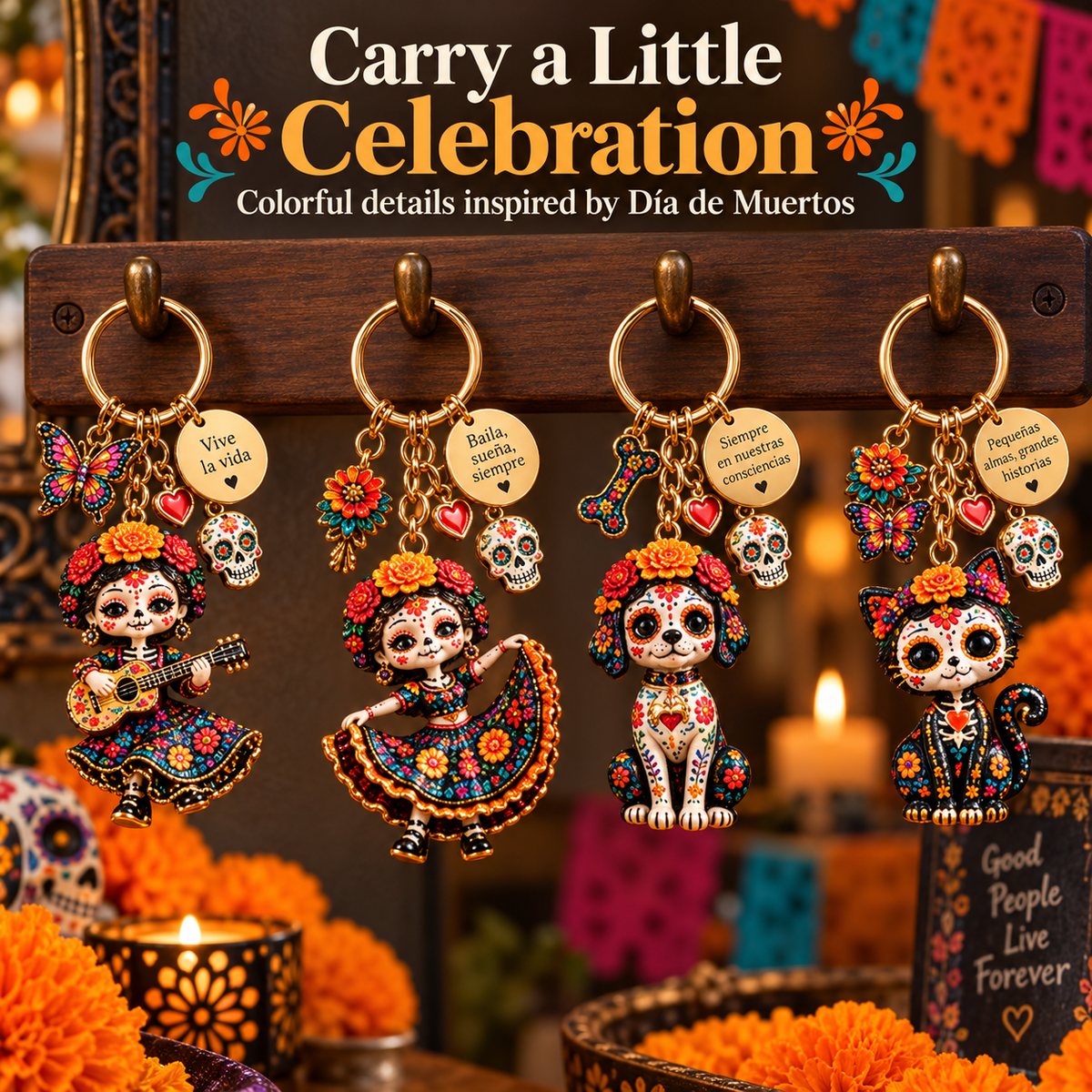 2026 Día de Muertos Keepsake Keychains – 4 Colorful Designs with Remembrance Cards - image 8