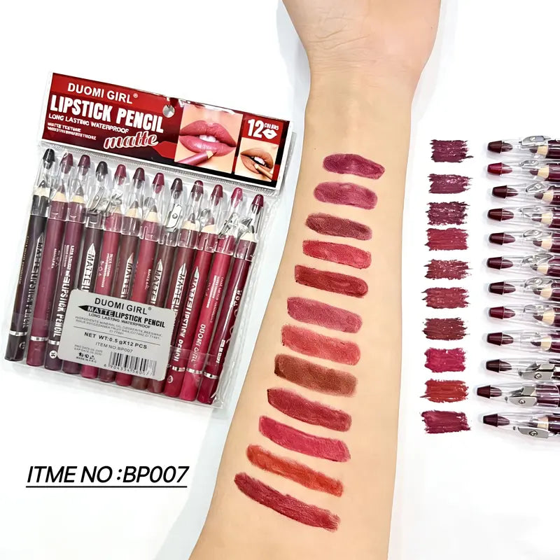 12Pcs Matte Lip Liner With Sharpener Set Waterproof Smudgeproof Precise Contour Lipstick Pens 🖌️ - image 4