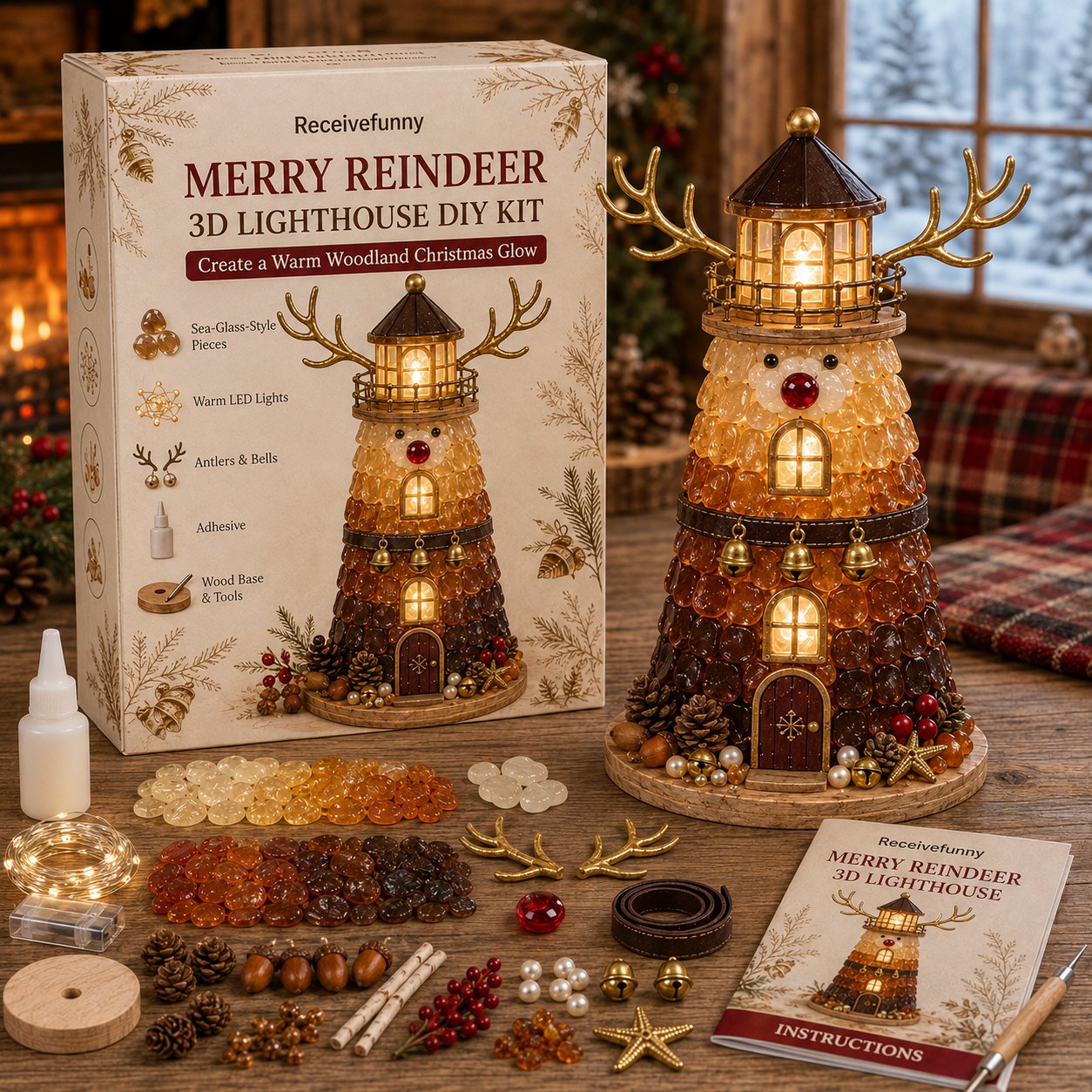 🔥Last 100pcs🔥Beginner-Friendly DIY Lighted Christmas Character Sea Glass-Style Lighthouse Kit Collection | Complete Kit with Sea Glass-Style Pieces, LED Lights & Step-by-Step Guide Included 💕