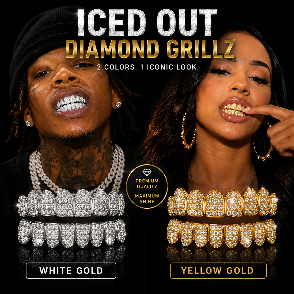 🔥💖HIP HOP DIAMOND GRILLZ - Full diamond crusted grillz for maximum shine