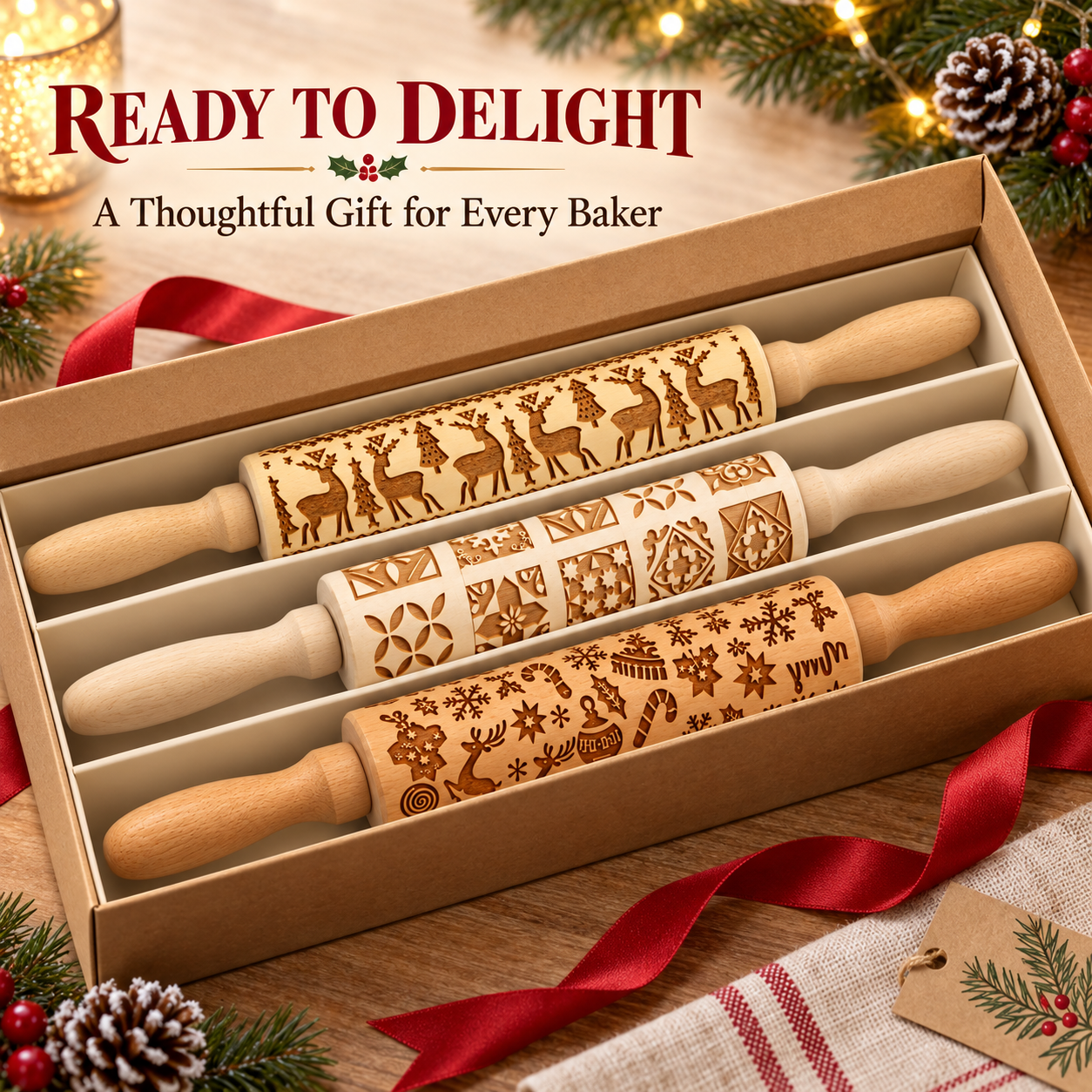 Stamp Cookies Instantly! No-Stick Engraved Beech Rolling Pin - image 6