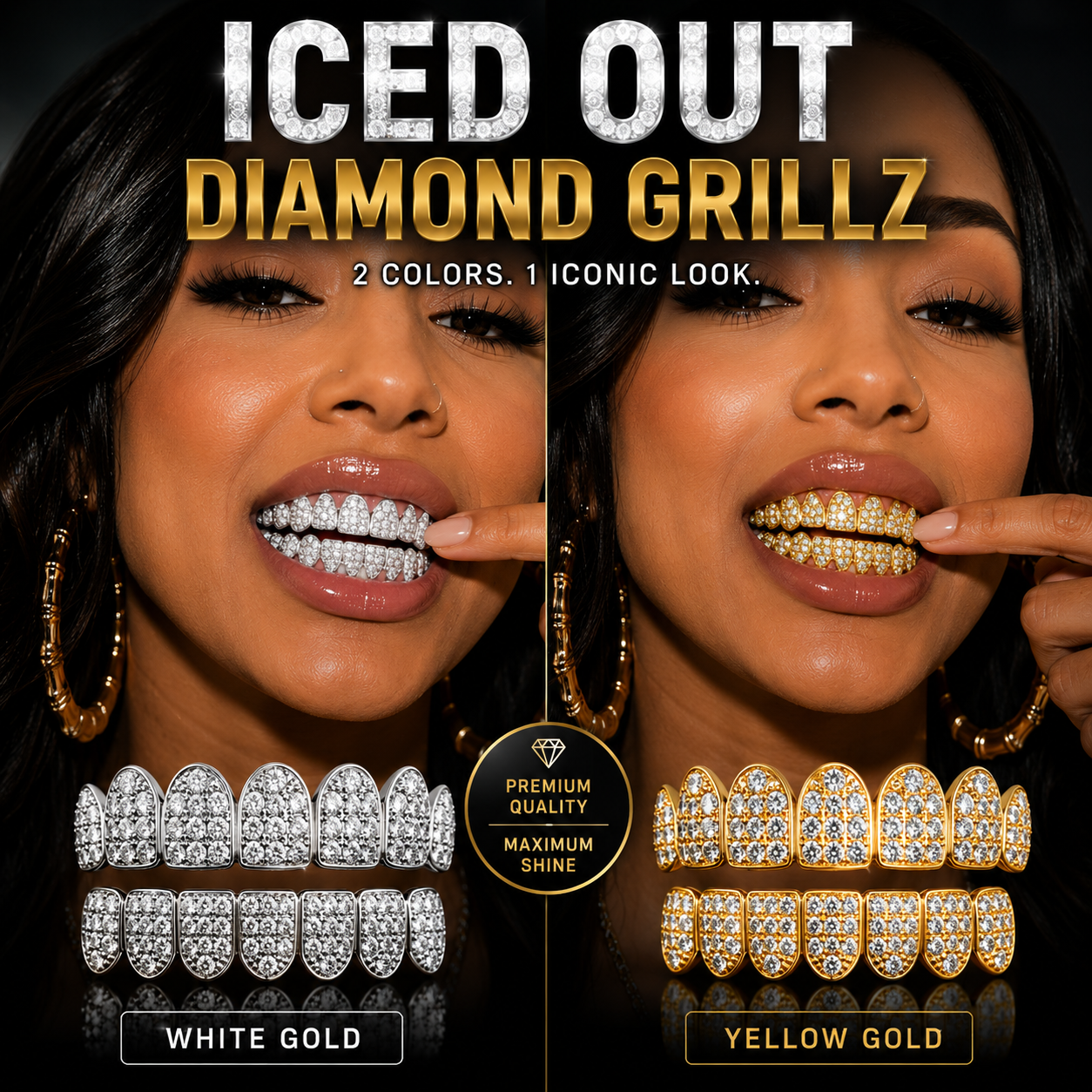 🔥Hip-hop street fashion hot sale🔥 DIAMOND GRILLZ - Full diamond crusted grillz for maximum shine