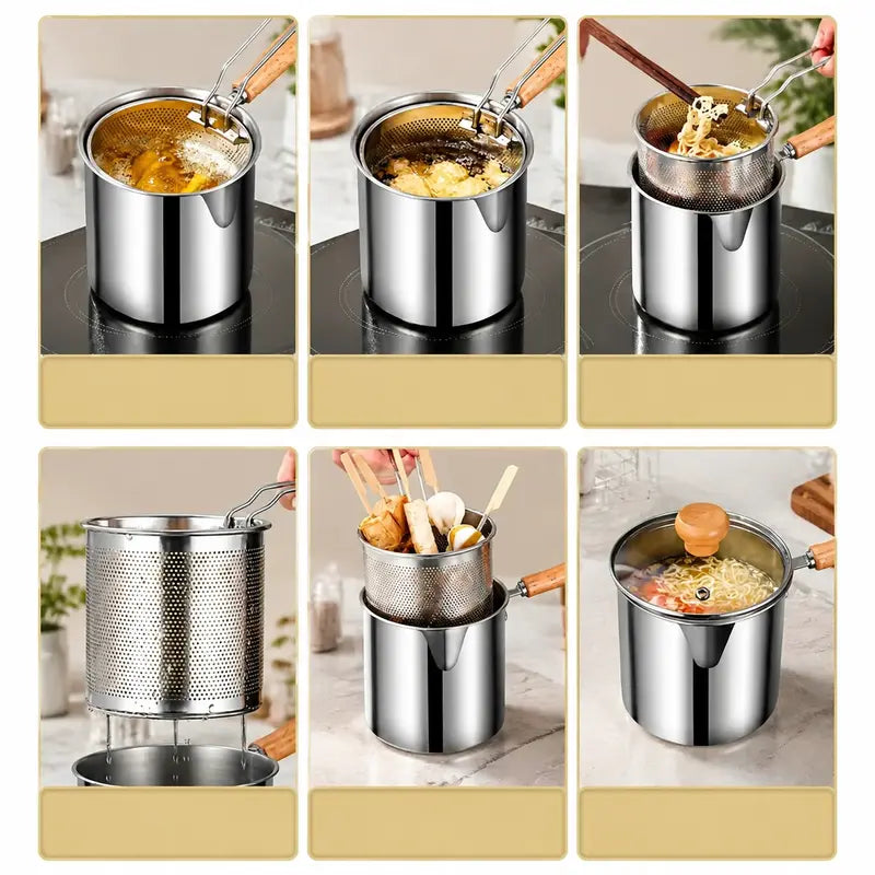 Stainless Steel Deep Fryer Set - 1-Person Mini Pot with Fry Pot, Filter Basket & Food Clip 🍳 - image 6