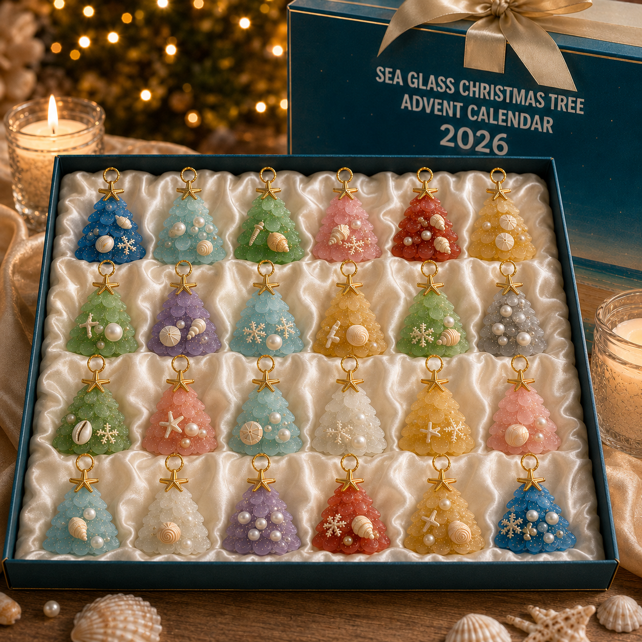 🔥Last 30pcs✨⏰ Limited anniversary edition✨49% OFF!🔥Sea Glass Christmas Tree Ornament Advent Calendar