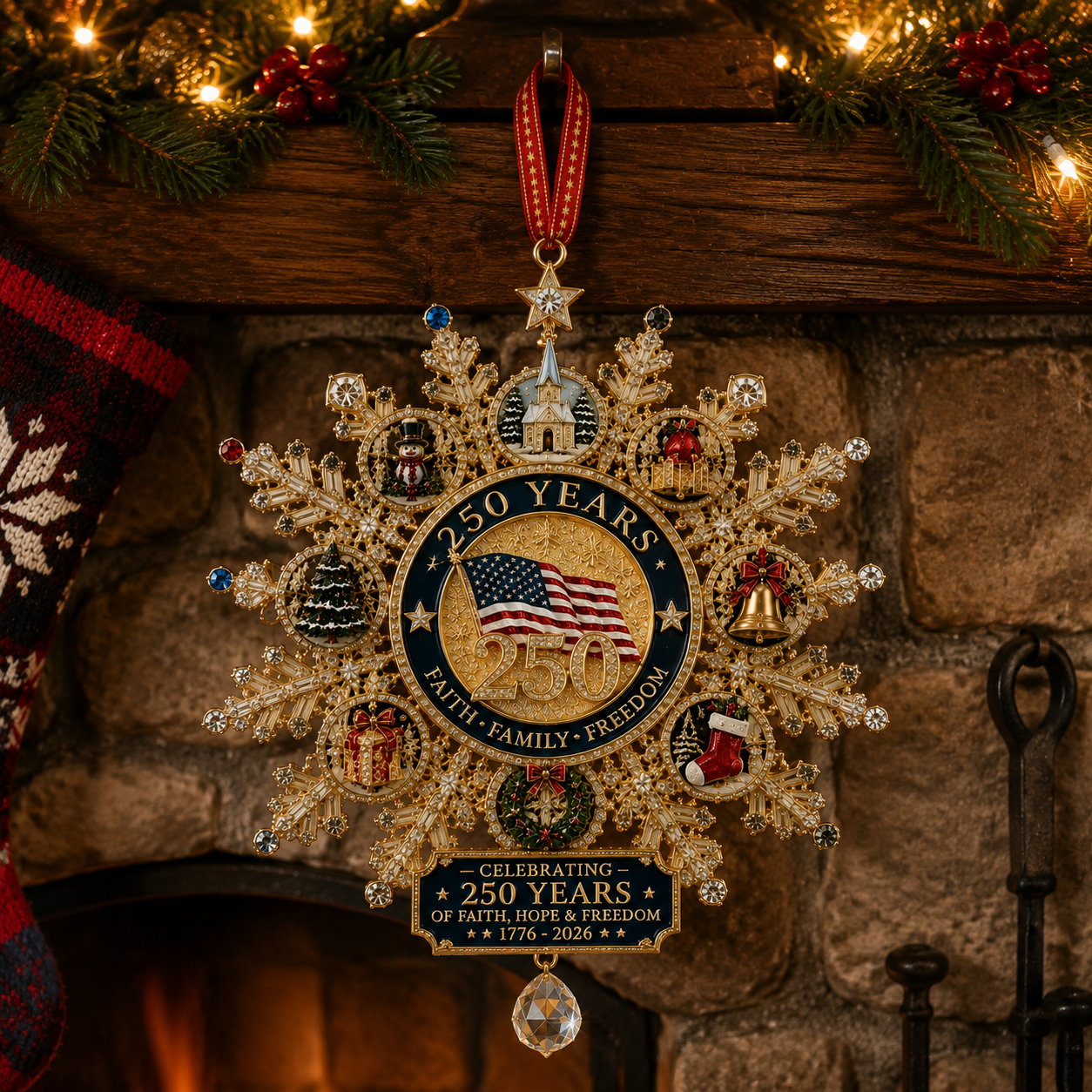 🔥Last 40 pcs✨⏰ Limited anniversary edition✨49% OFF!🔥Patriotic-Themed Limited Edition — Glistening Gold Christmas Commemorative Snowflake Ornament