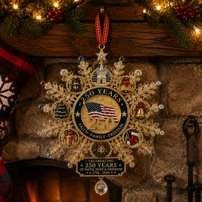 🔥Last 40 pcs✨⏰ Limited anniversary edition✨49% OFF!🔥Patriotic-Themed Limited Edition — Glistening Gold Christmas Commemorative Snowflake Ornament