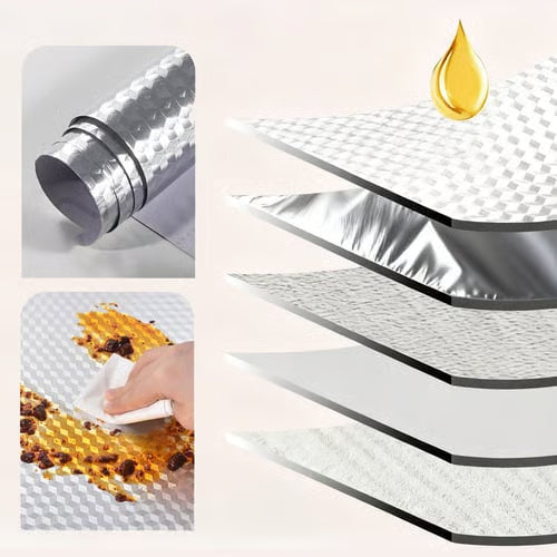 Kitchen Waterproof Oil Proof Aluminum Foil Sticker, Silver Texture Peel🧽 - image 11