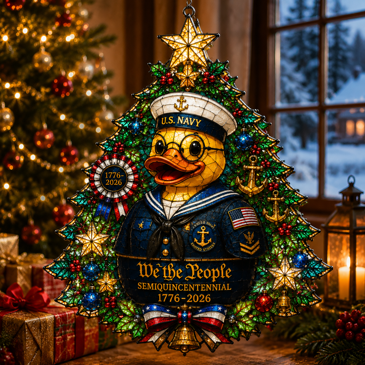 ⏰LIMITED TIME 49% OFF!🔥High-Quality Custom Hand-Painted Patriotic Duck-Shaped Christmas Tree Ornament — U.S. Semiquincentennial Commemorative Ornament