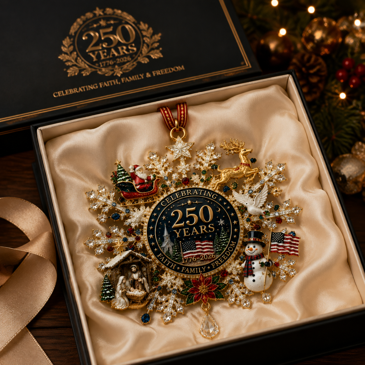 🔥Last 40 pcs✨⏰ Limited anniversary edition✨49% OFF!🔥Patriotic Limited Edition – Sparkling Christmas Commemorative Snowflake Ornament