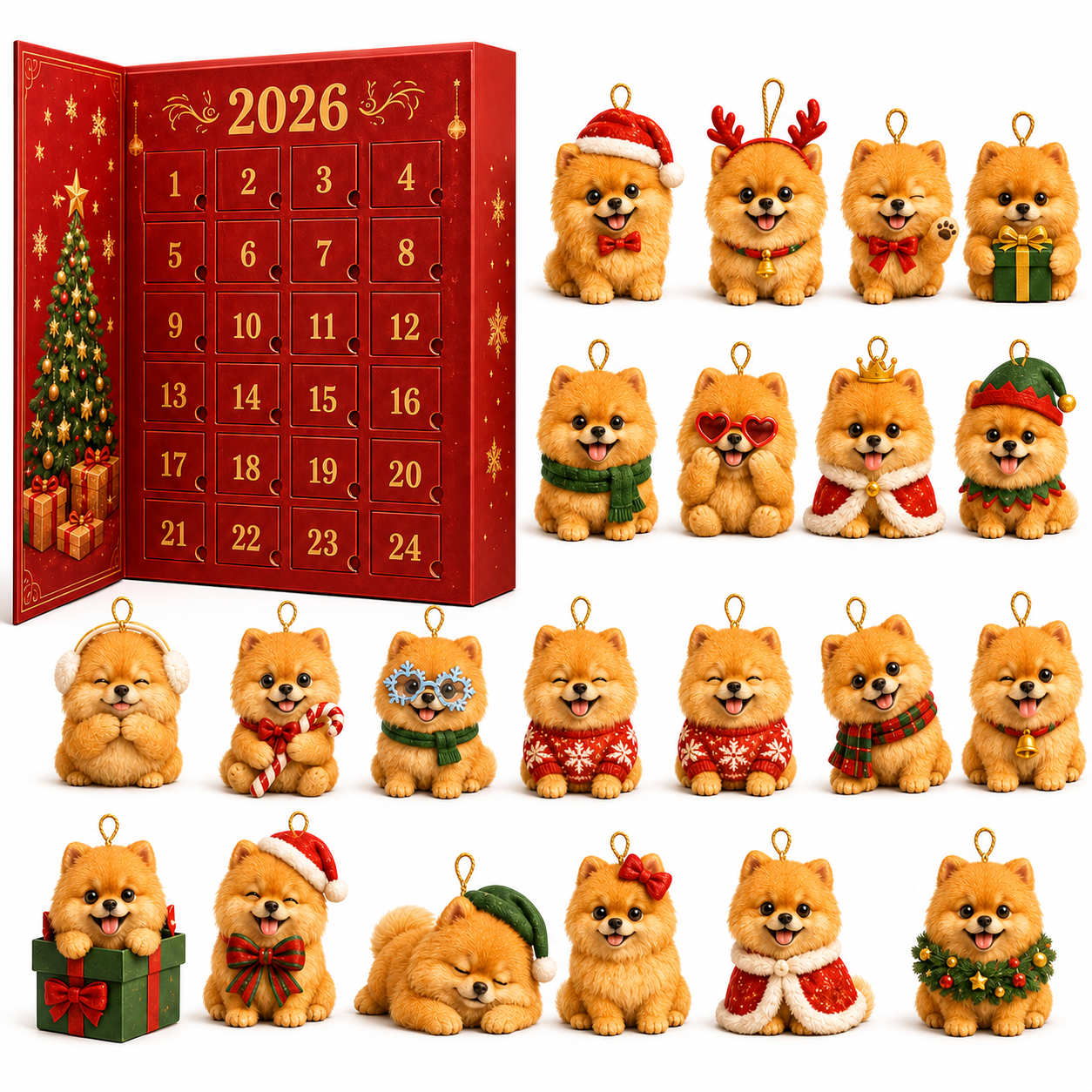 ❤️🎄2026 Pomeranian Christmas Ornament Advent Calendar