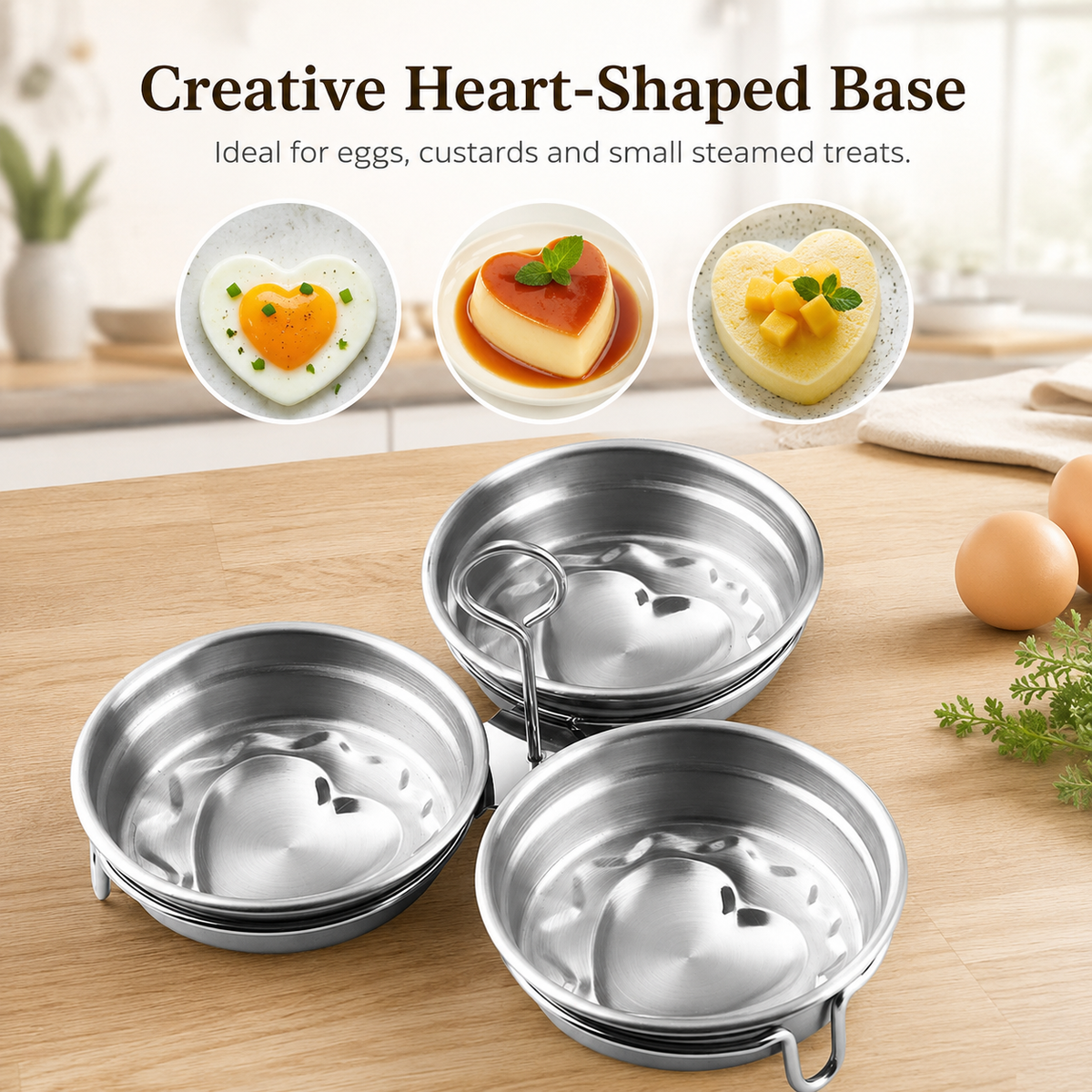 🍳 3-Cup Stainless Steel Egg Poacher – Egg Steamer Set - image 3