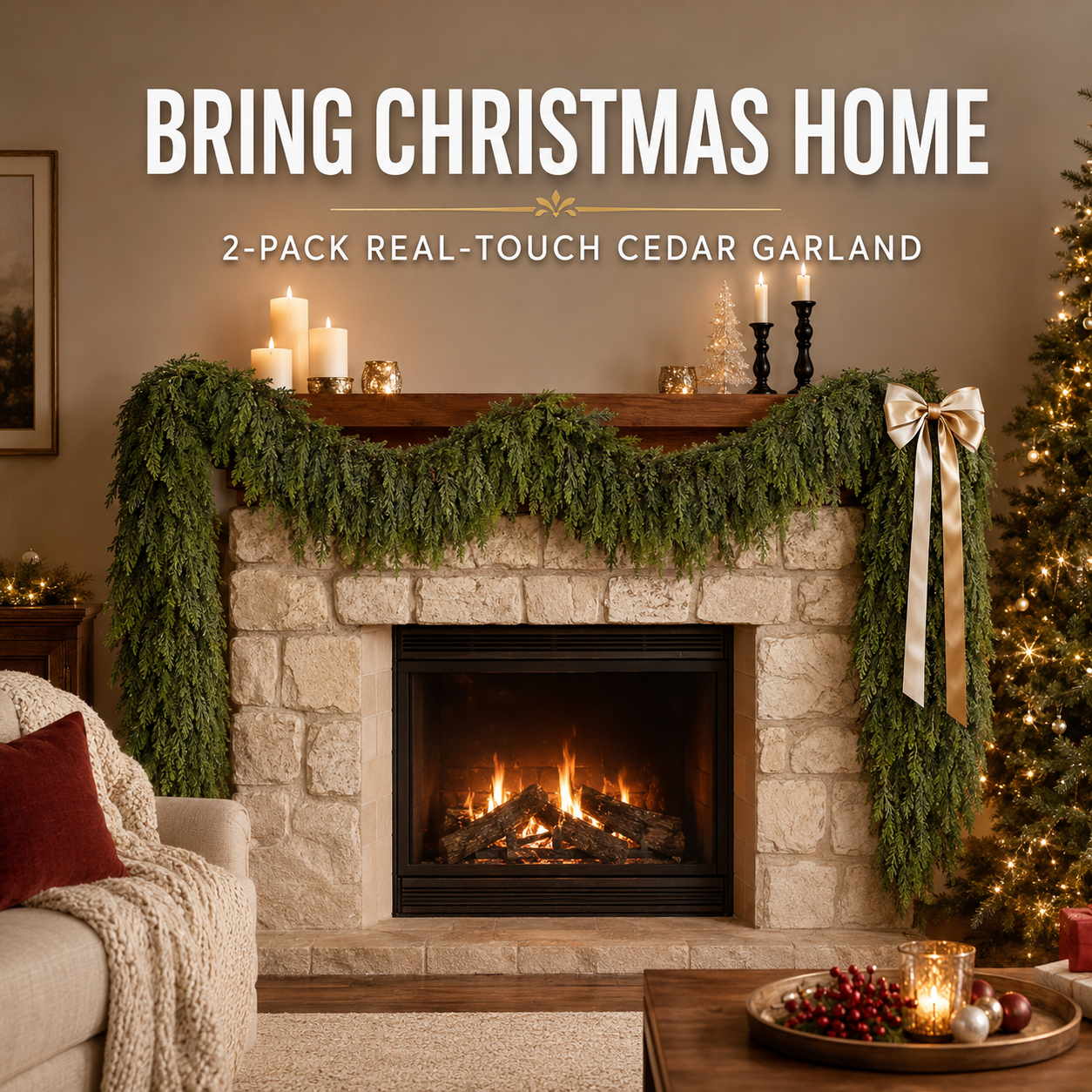 🎄 2-Pack Real-Touch Cedar Garland – Lush Christmas Greenery - image 1