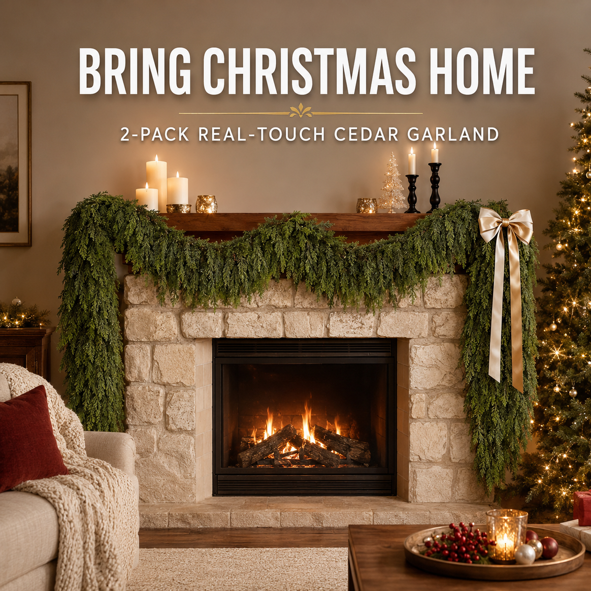 🎄 2-Pack Real-Touch Cedar Garland – Lush Christmas Greenery - image 1