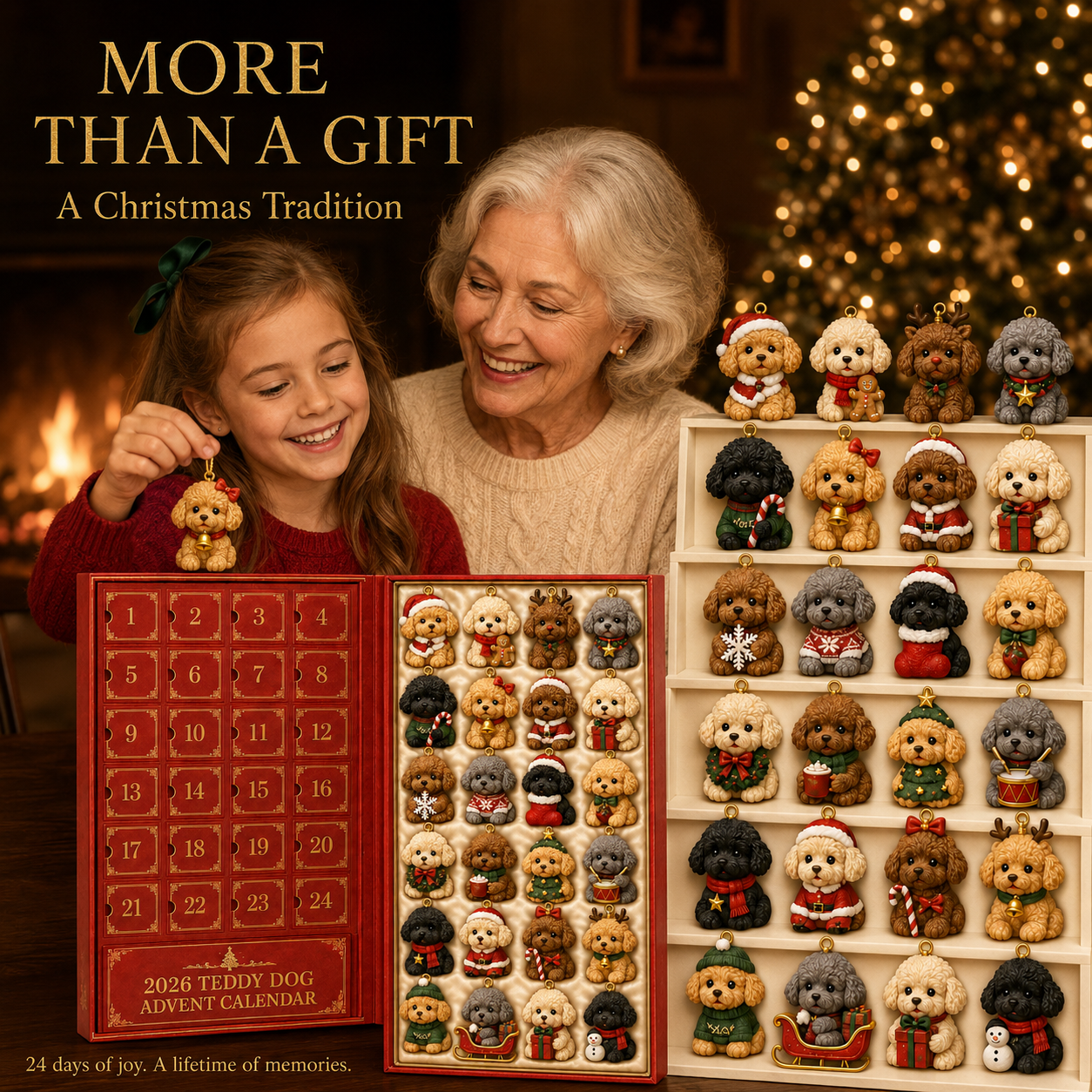 ❤️🎄🐶 2026 Teddy Dog Christmas Advent Calendar – 24-Day Toy Poodle Ornament Blind Box Gift Set