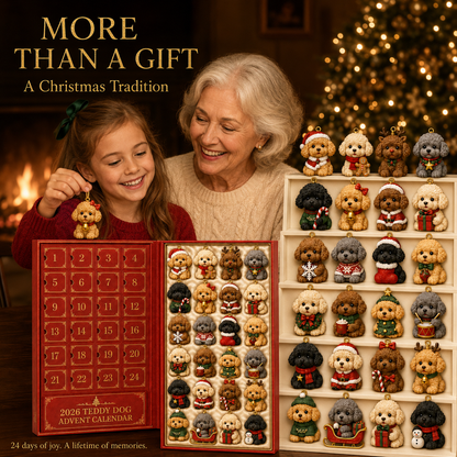 ❤️🎄🐶 2026 Teddy Dog Christmas Advent Calendar – 24-Day Toy Poodle Ornament Blind Box Gift Set