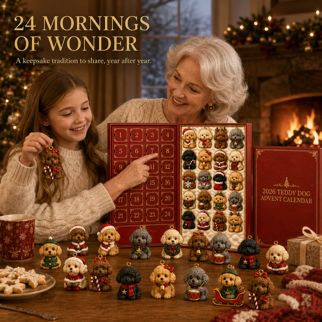 ❤️🎄🐶 2026 Teddy Dog Christmas Advent Calendar – 24-Day Toy Poodle Ornament Blind Box Gift Set
