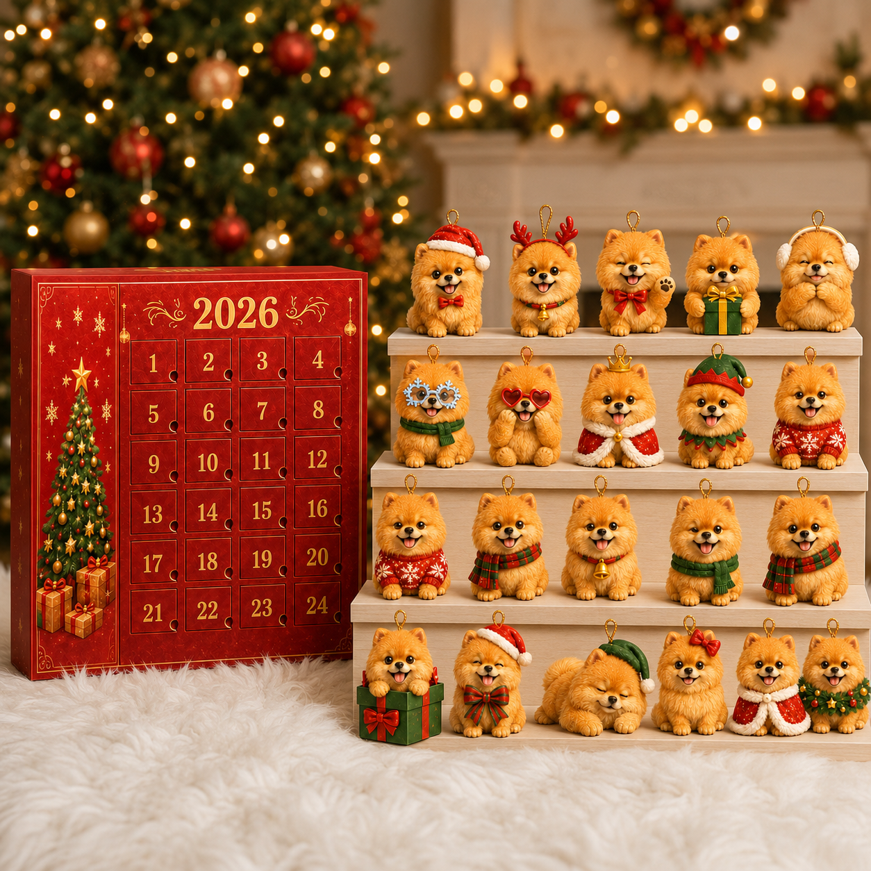 ❤️🎄2026 Pomeranian Christmas Ornament Advent Calendar