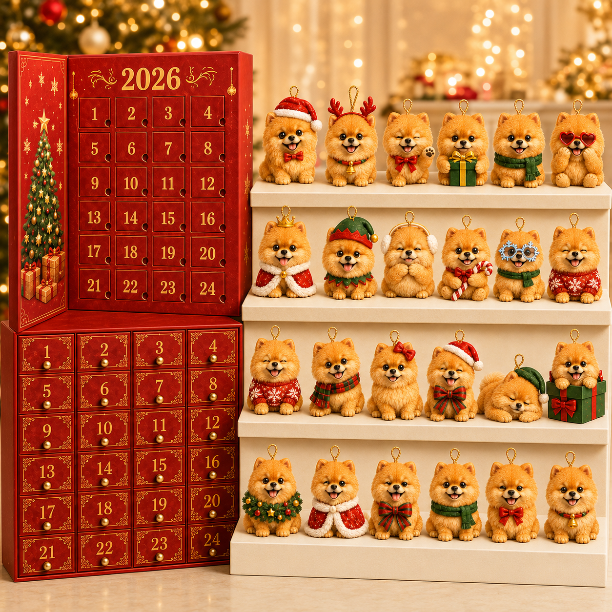 ❤️🎄2026 Pomeranian Christmas Ornament Advent Calendar