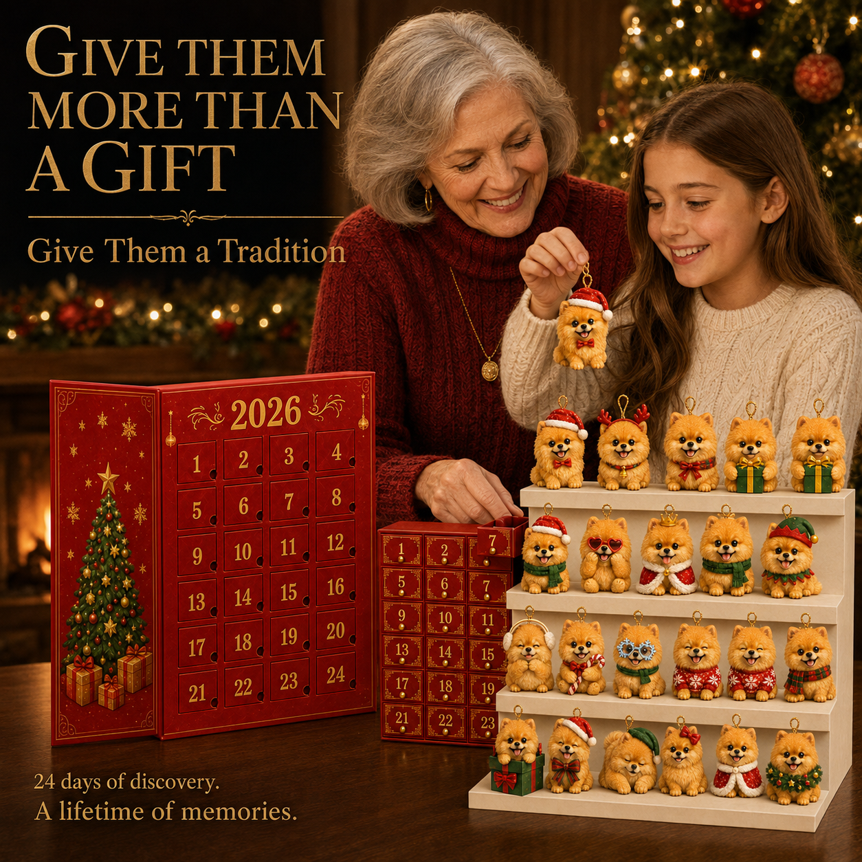 ❤️🎄2026 Pomeranian Christmas Ornament Advent Calendar