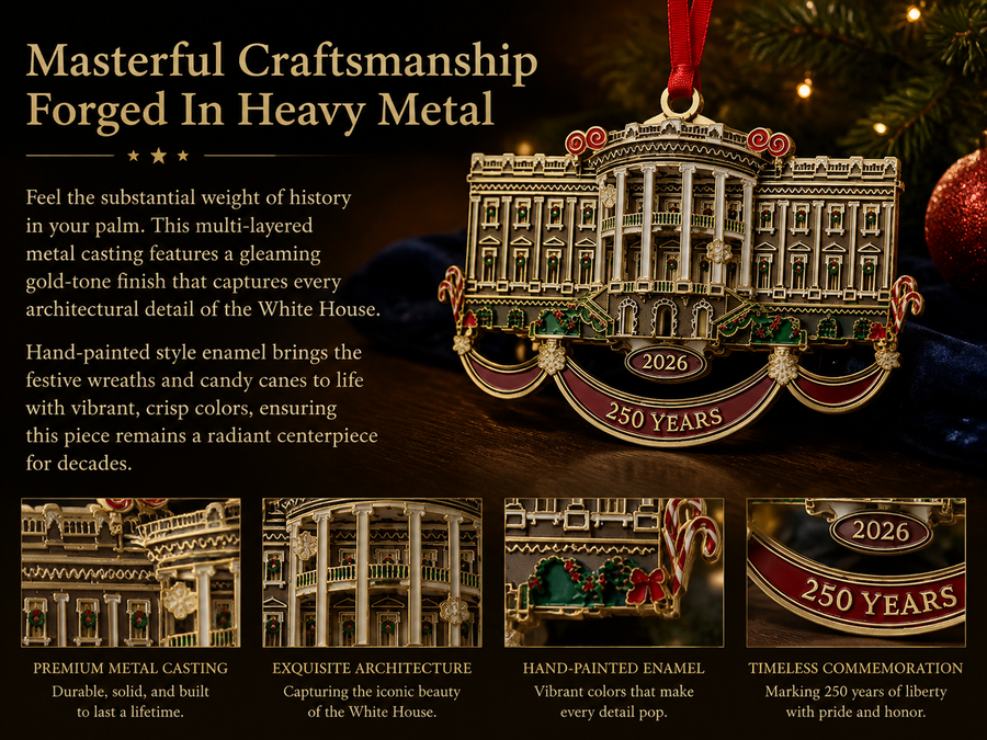 Close-up of gold-tone metal and enamel-style ornament details