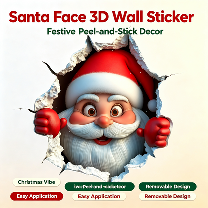 3PCS Festive Decor Santa Face Vinyl Stickers - Smooth 3D Illusion Figure Shape Peel-Off Pack 🎅 - image 2